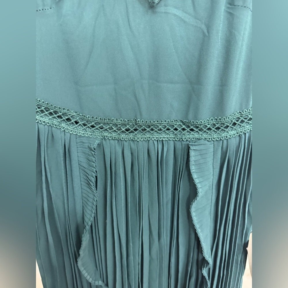 Lulus Never a Dull Moment Emerald Green Tie-Strap Pleated Midi Dress XXS - Picture 5 of 11